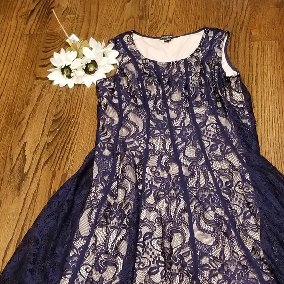 candalite | Dresses | Candalite Navy Blue Lace Overlay Dress Sz 2x |  Poshmark